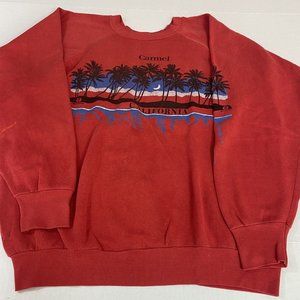 Vtg 84 Carmel California Palm Tree Red Crew Neck Pullover Sz L